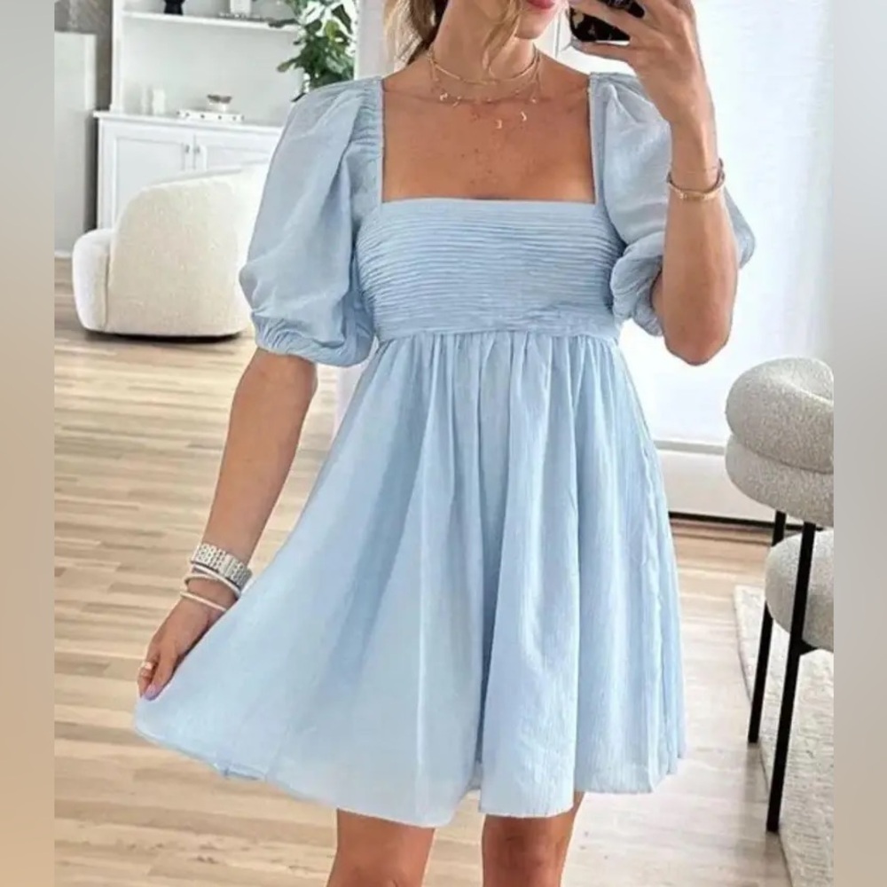 Abercrombie & Fitch Light Blue Puff Sleeve Mini Dress